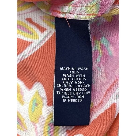 CHAPS Womens 2X Orange/Pink Floral Sheer Silky L/S Button-Up BLOUSE Shirt Bright - Picture 7 of 7